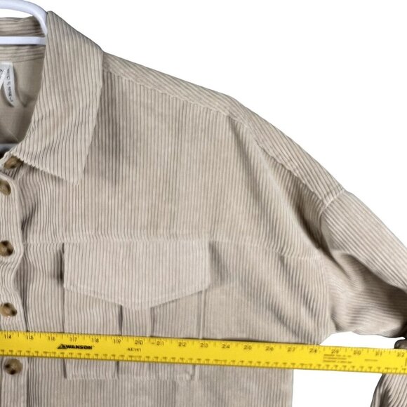 NWT Live 4 Truth Womens L Oversized Beige Corduroy Button Up Shirt Dress Western - Picture 9 of 16